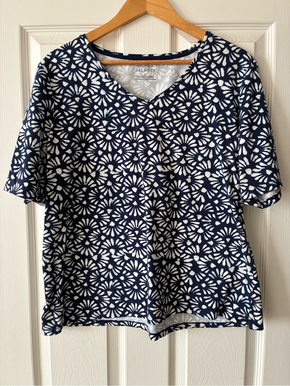 Talbots Navy Floral-Print V-Neck Short Sleeve Tee - Picture 2 of 4